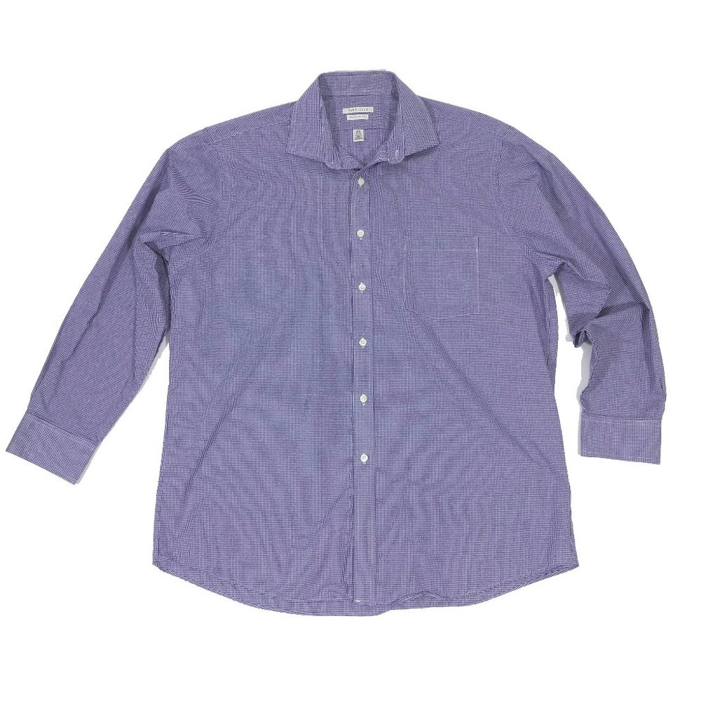 EUC Van Heusen Regular Fit Long Sleeve Wrinkle Free Small Checks Blue White